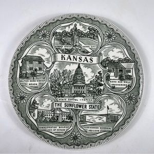 Vintage 1960s Kansas The Sunflower State Souvenir Plate - 9.5 inch